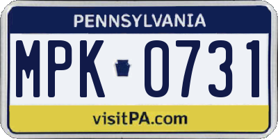 PA license plate MPK0731