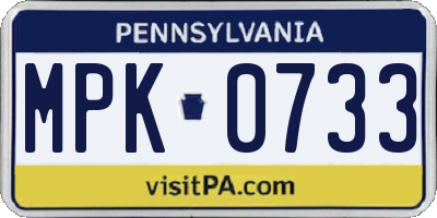 PA license plate MPK0733