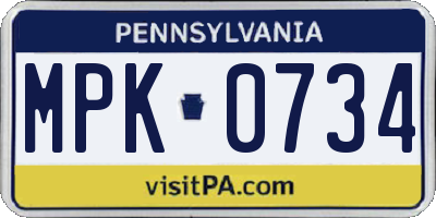 PA license plate MPK0734