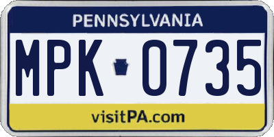 PA license plate MPK0735