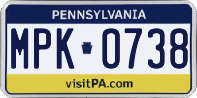 PA license plate MPK0738