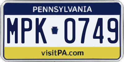 PA license plate MPK0749