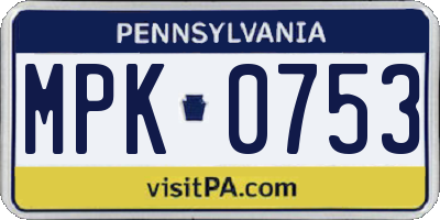 PA license plate MPK0753
