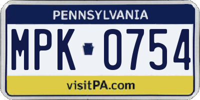 PA license plate MPK0754