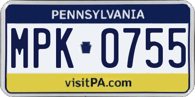 PA license plate MPK0755