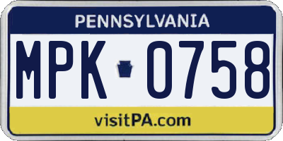 PA license plate MPK0758