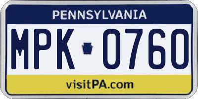 PA license plate MPK0760