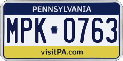 PA license plate MPK0763