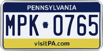 PA license plate MPK0765
