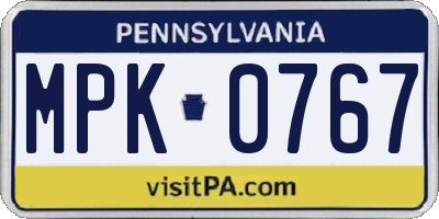 PA license plate MPK0767