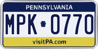 PA license plate MPK0770