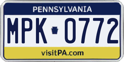 PA license plate MPK0772