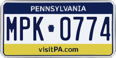 PA license plate MPK0774