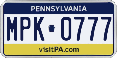 PA license plate MPK0777