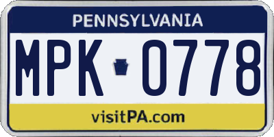 PA license plate MPK0778