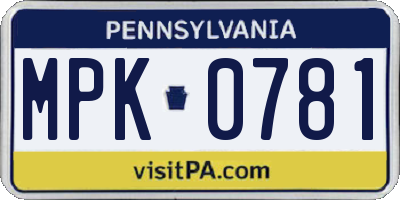 PA license plate MPK0781