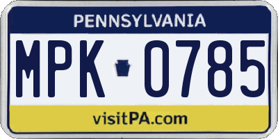 PA license plate MPK0785