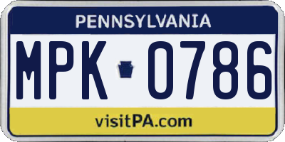 PA license plate MPK0786