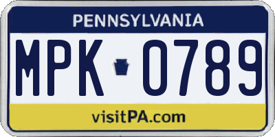 PA license plate MPK0789