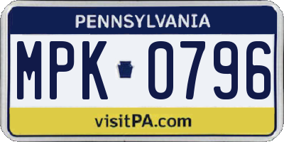 PA license plate MPK0796