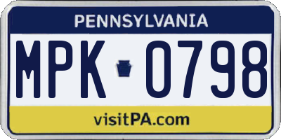 PA license plate MPK0798