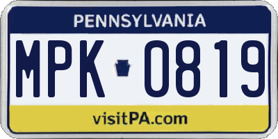 PA license plate MPK0819