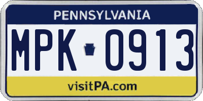 PA license plate MPK0913