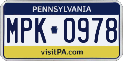 PA license plate MPK0978