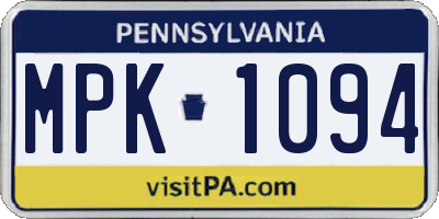 PA license plate MPK1094