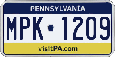 PA license plate MPK1209