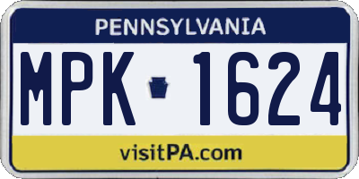 PA license plate MPK1624
