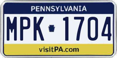 PA license plate MPK1704