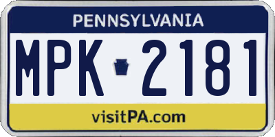 PA license plate MPK2181