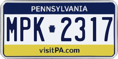 PA license plate MPK2317