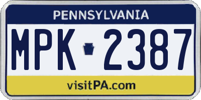 PA license plate MPK2387