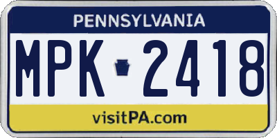 PA license plate MPK2418