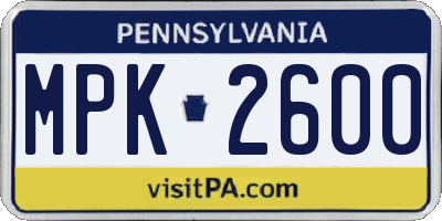 PA license plate MPK2600
