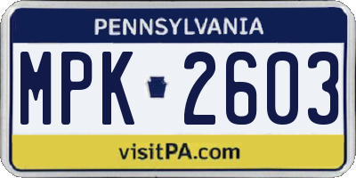 PA license plate MPK2603