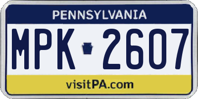 PA license plate MPK2607