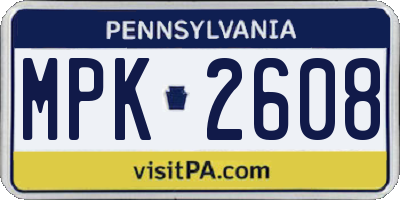 PA license plate MPK2608