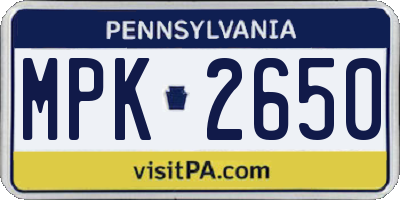 PA license plate MPK2650