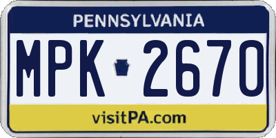 PA license plate MPK2670