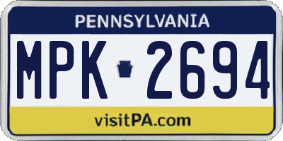 PA license plate MPK2694