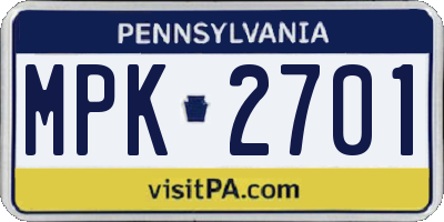 PA license plate MPK2701