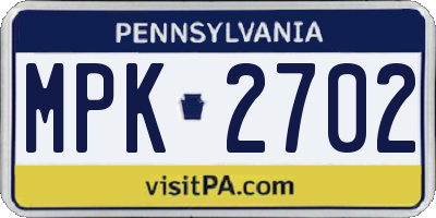 PA license plate MPK2702