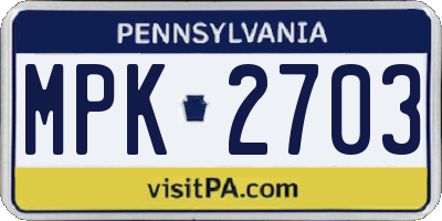 PA license plate MPK2703