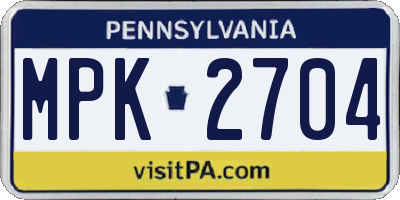 PA license plate MPK2704