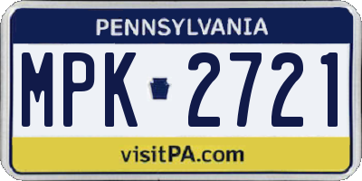 PA license plate MPK2721