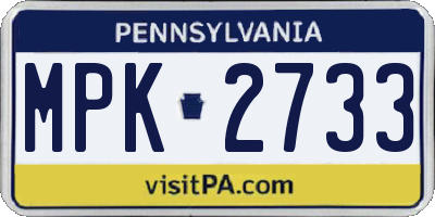 PA license plate MPK2733