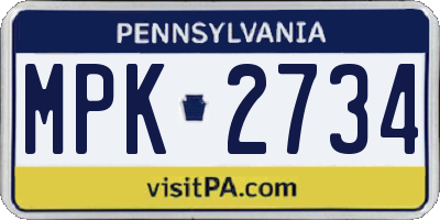 PA license plate MPK2734